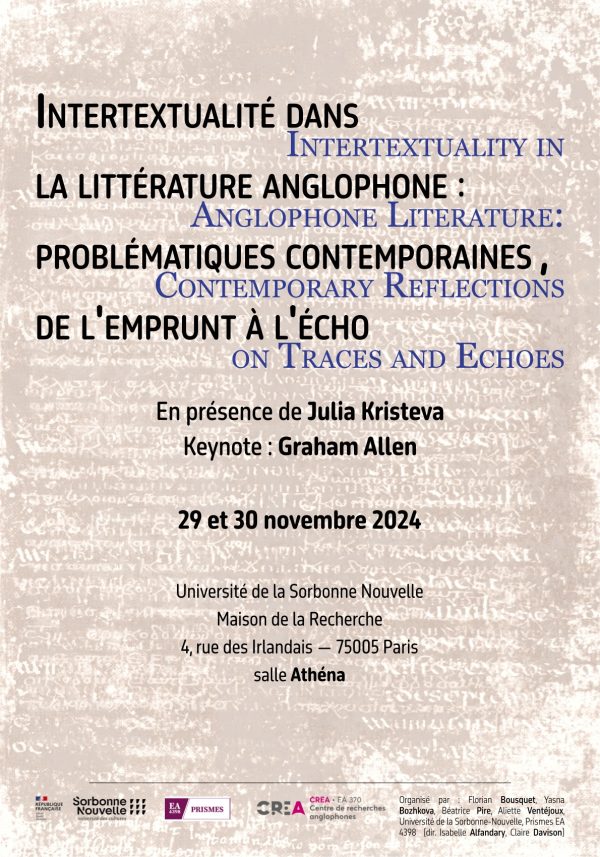 Colloque « Intertextualité dans la littérature anglophone : problématiques contemporaines, de l’emprunt à l’écho / Intertextuality in Anglophone Literature: Contemporary Reflections on Traces and Echoes », 29-30 novembre 2024